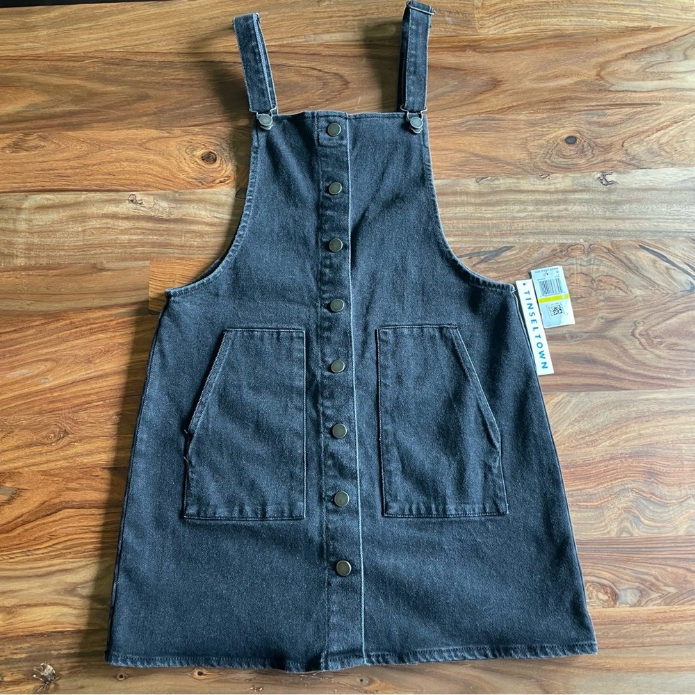 NWT Chic 90s/Y2K Black Denim Overalls Skirt Trousers | Tinseltown Brand